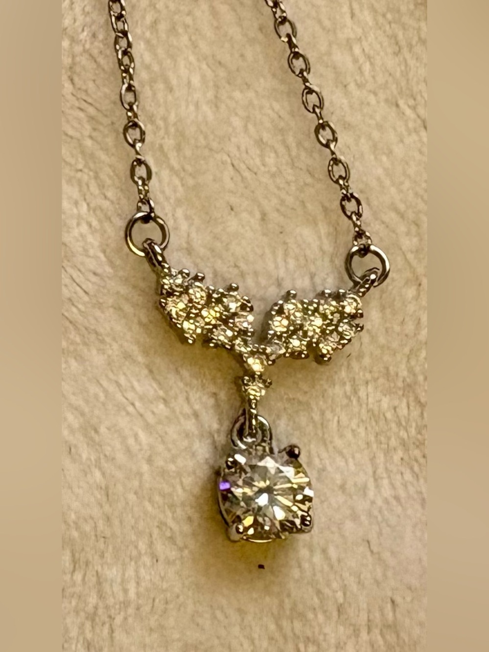 Moissanite and Silver Drop Pendant With Mermaid Tail Necklace